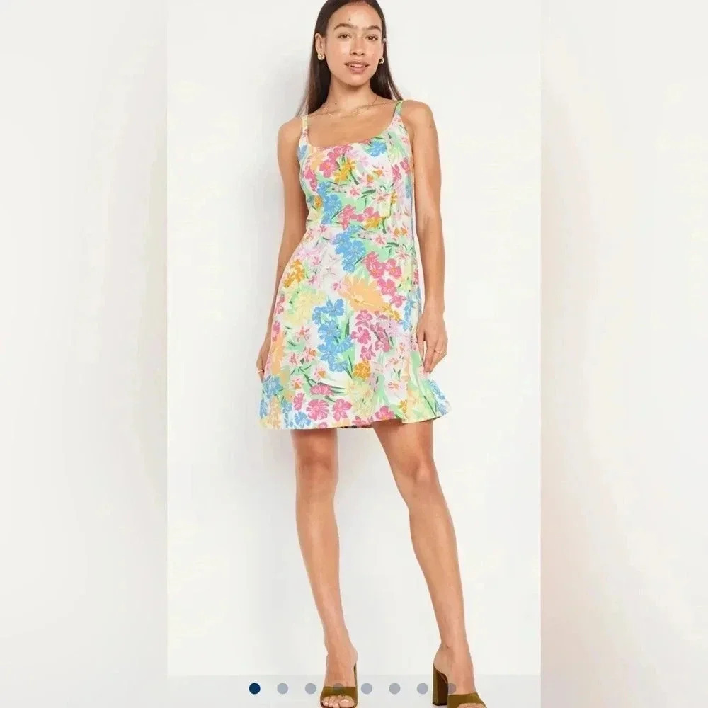 Old Navy Pink/Orange Floral Fit & Flare Cami Mini Dress